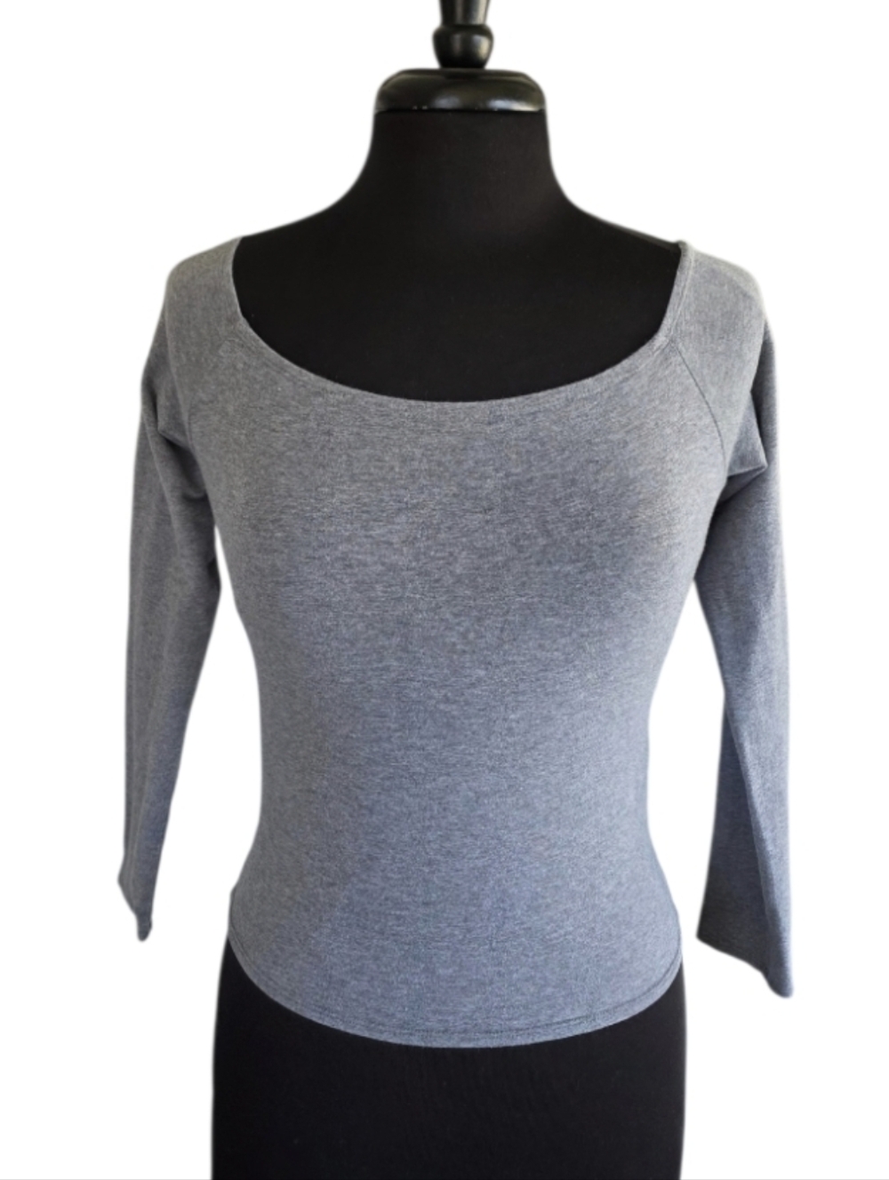 Abercrombie & Fitch Classic Gray Scoop Neck Long Sleeve Top Balletcore Slim Fit